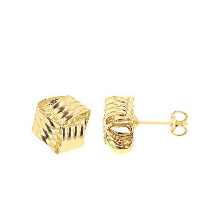 375 Yellow Gold Ribbed Knot Stud Earrings - Emanessence