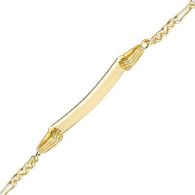 750 Yellow Gold Figaro Chain ID Bracelet, 16 cm Length - Emanessence