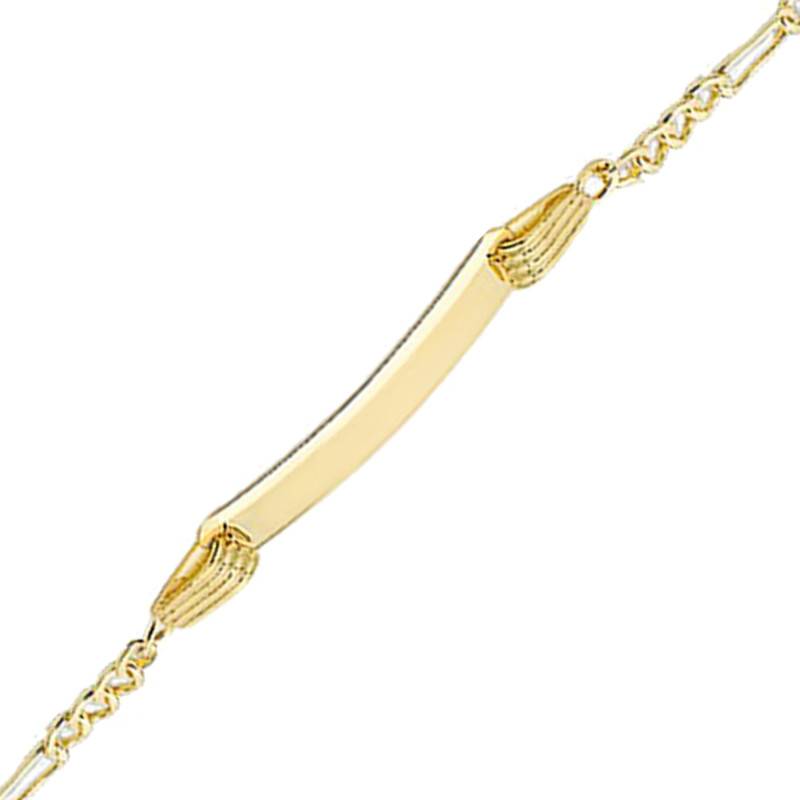 750 Yellow Gold Figaro Chain ID Bracelet, 16 cm Length - Emanessence