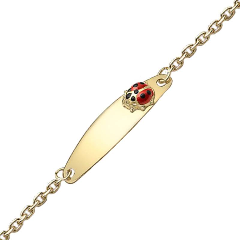 Ladybug Cable Chain Baby ID Bracelet in 375 Yellow Gold, Length 12 cm to 14 cm - Emanessence