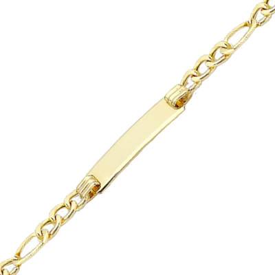 Striped Figaro Chain 375 Yellow Gold ID Bracelet, Length 18 cm - Emanessence