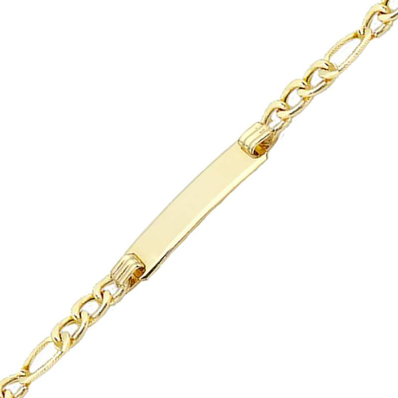 Striped Figaro Chain 375 Yellow Gold ID Bracelet, Length 18 cm - Emanessence