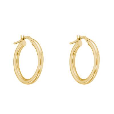 750/1000 Yellow Gold Round Wire Hoop Earrings, Diameter 15 mm - Emanessence
