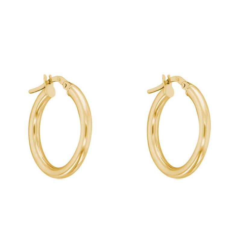 750/1000 Yellow Gold Round Wire Hoop Earrings, Diameter 15 mm - Emanessence
