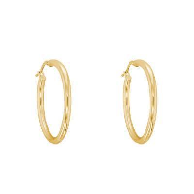 750 Yellow Gold Round Wire Hoop Earrings, 45 mm Diameter - Emanessence