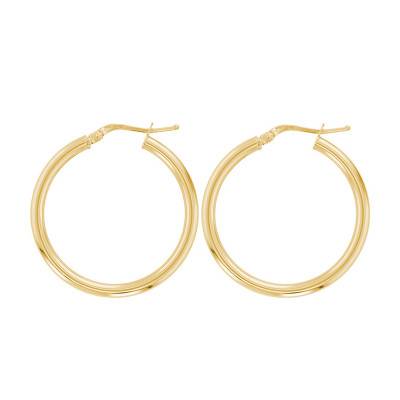 750 Yellow Gold Round Wire Hoop Earrings, 45 mm Diameter - Emanessence