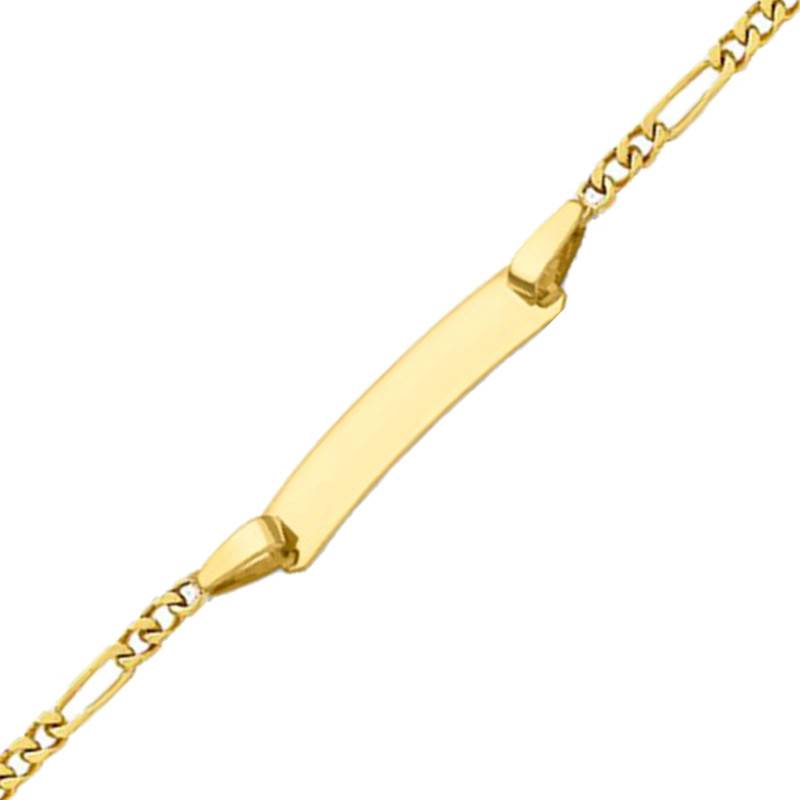Emanessence 375 Yellow Gold Figaro Chain Baby ID Bracelet, 13 cm - Emanessence
