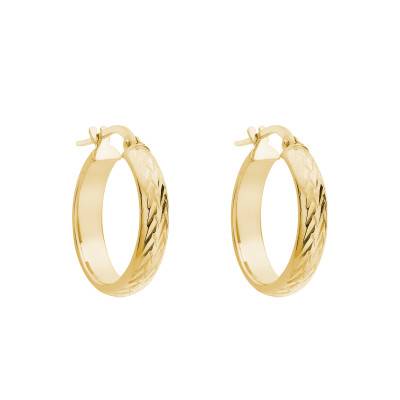 375 Yellow Gold Half-Dome Faceted Hoop Earrings, 20 mm Diameter - Emanessence