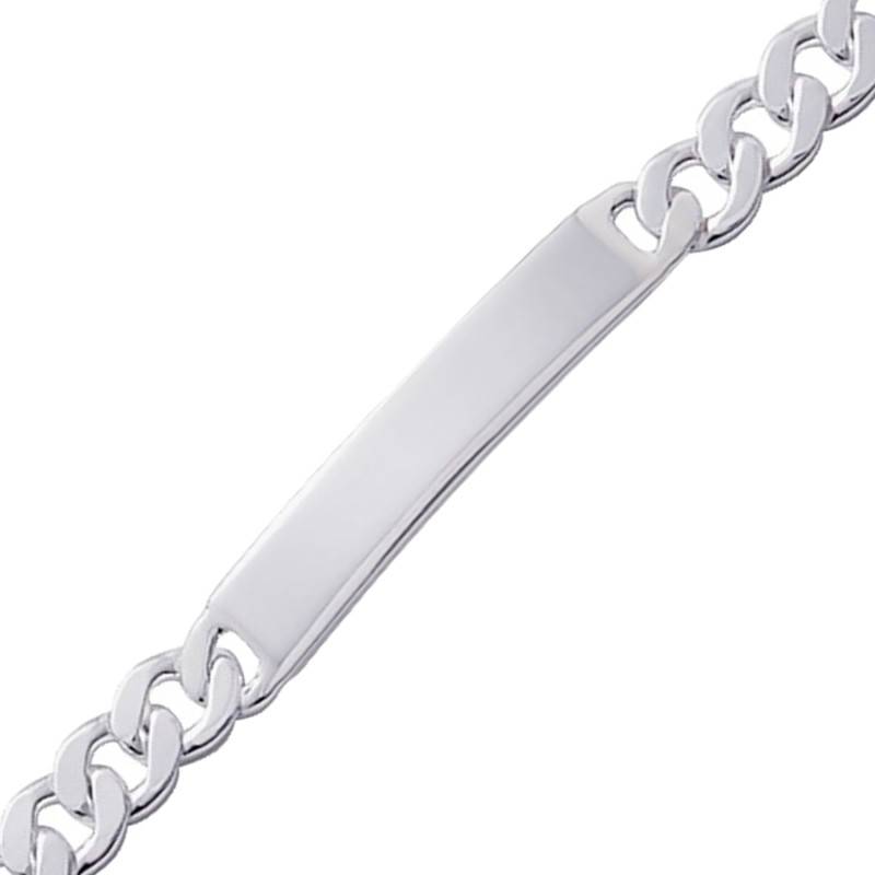 Polished Curb Chain Silver ID Bracelet, Length 17 cm to 22 cm, Width 8 mm - Emanessence