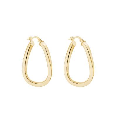 375 Yellow Gold Oval Square Wire Hoop Earrings - Emanessence