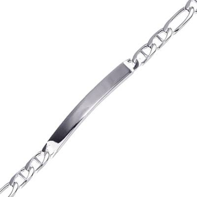 Sterling Silver Flat Alternating Mariner Chain ID Bracelet, Length 17 cm to 22 cm, Width 5 mm - Emanessence