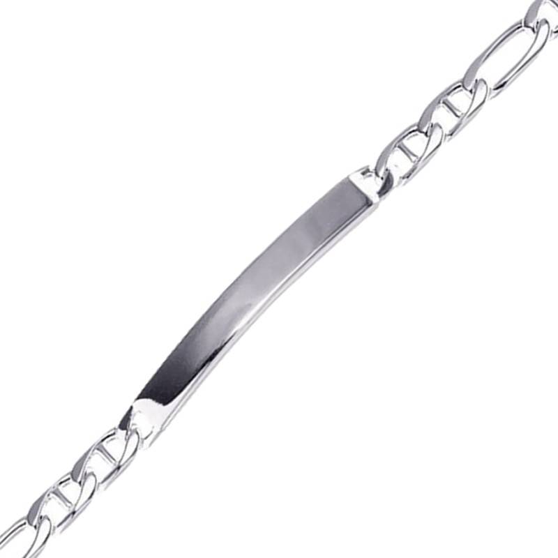 Sterling Silver Flat Alternating Mariner Chain ID Bracelet, Length 17 cm to 22 cm, Width 5 mm - Emanessence