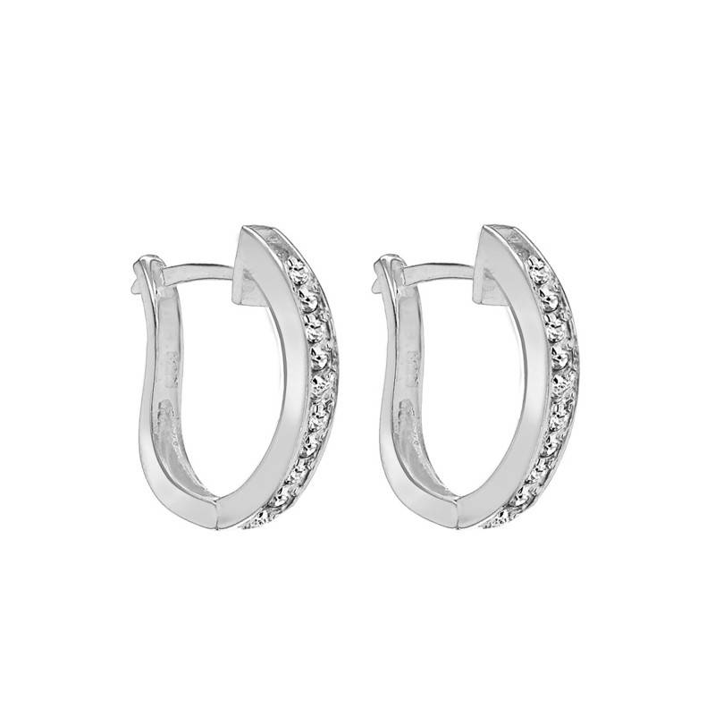White Cubic Zirconia 925/1000 Silver Rail Hoop Earrings 17 mm - Emanessence