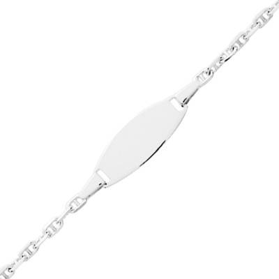 White Gold Oval Mariner Chain Baby ID Bracelet 375, Adjustable Length 14 cm - Bambins