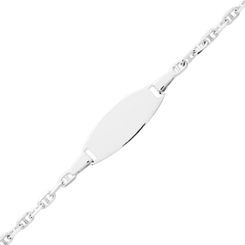 White Gold Oval Mariner Chain Baby ID Bracelet 375, Adjustable Length 14 cm - Bambins