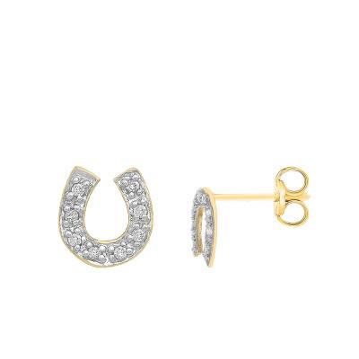 375/1000 Yellow Gold Horseshoe Stud Earrings - Emanessence