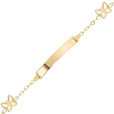 750 Yellow Gold Four Openwork Butterflies Baby ID Bracelet, Adjustable Length 14 cm, Width 3 mm - Bambins