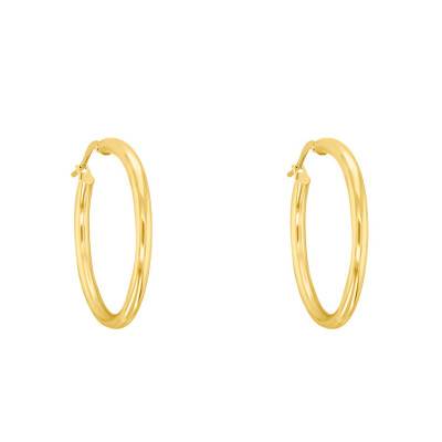 Yellow Gold 750/1000 Round Wire Hoop Earrings, Diameter 25 mm - Emanessence