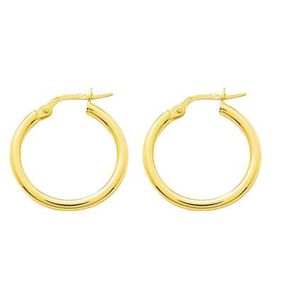 375 Yellow Gold Round Wire Hoop Earrings, 15 mm Diameter - Emanessence