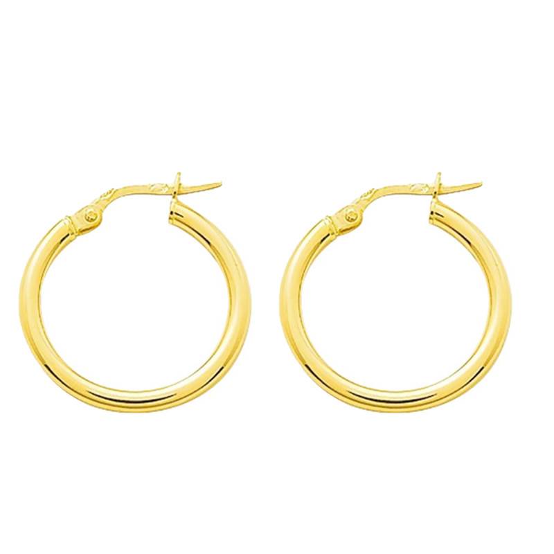 375 Yellow Gold Round Wire Hoop Earrings, 15 mm Diameter - Emanessence