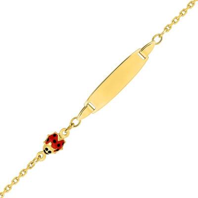 Ladybug Oval Baby ID Bracelet in 750/1000 Yellow Gold, Adjustable Length 14 cm - Bambins