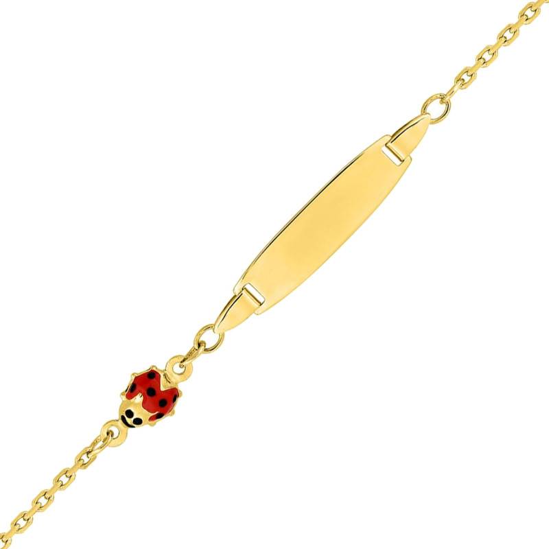 Ladybug Oval Baby ID Bracelet in 750/1000 Yellow Gold, Adjustable Length 14 cm - Bambins