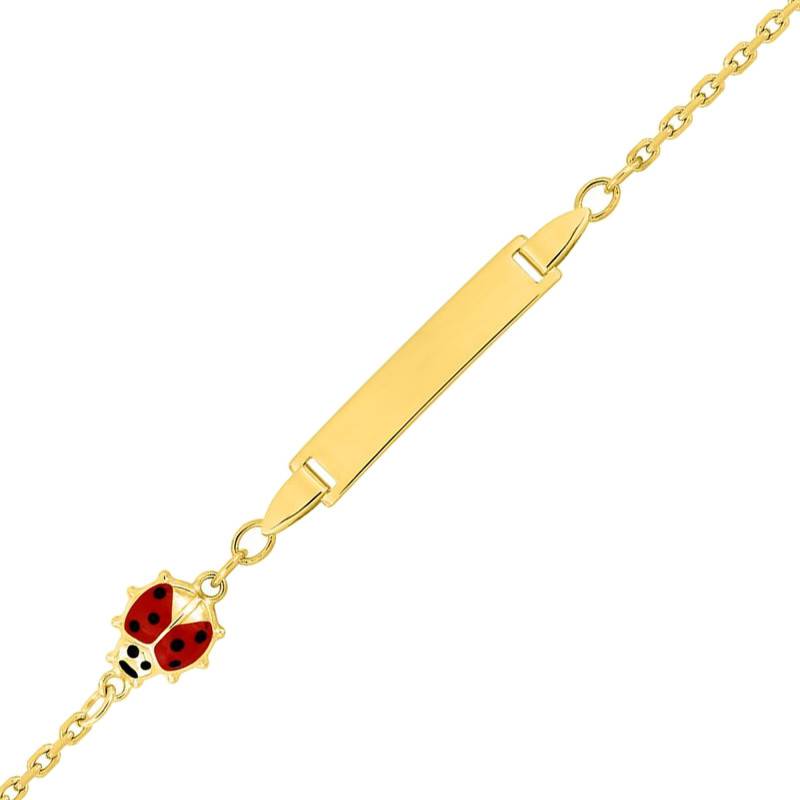 Gourmette Rectangulaire Coccinelle en Or Jaune 375, Longueur Ajustable 14 cm - Bambins
