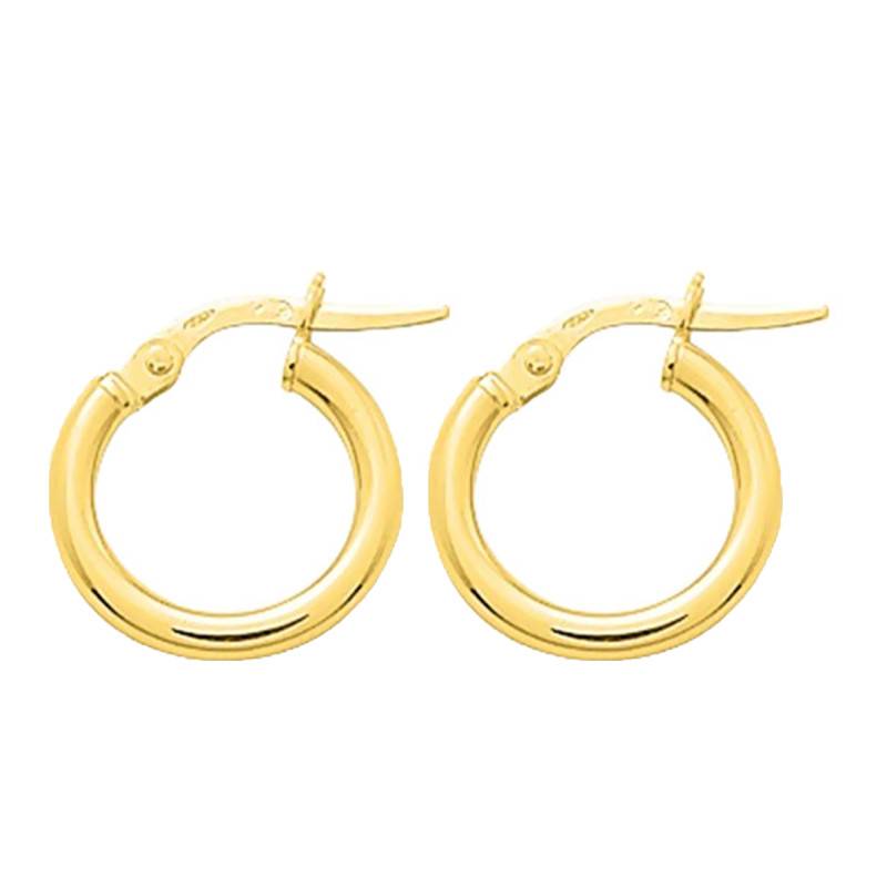 375 Yellow Gold Round Wire Hoop Earrings, 10 mm Diameter - Emanessence