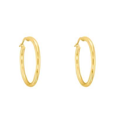 750 Yellow Gold Round Wire Hoop Earrings, Diameter 30 mm - Emanessence