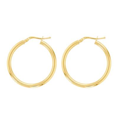 750 Yellow Gold Round Wire Hoop Earrings, Diameter 30 mm - Emanessence
