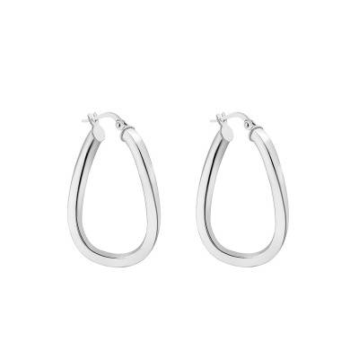 375/1000 White Gold Square Wire Oval Hoop Earrings - Emanessence