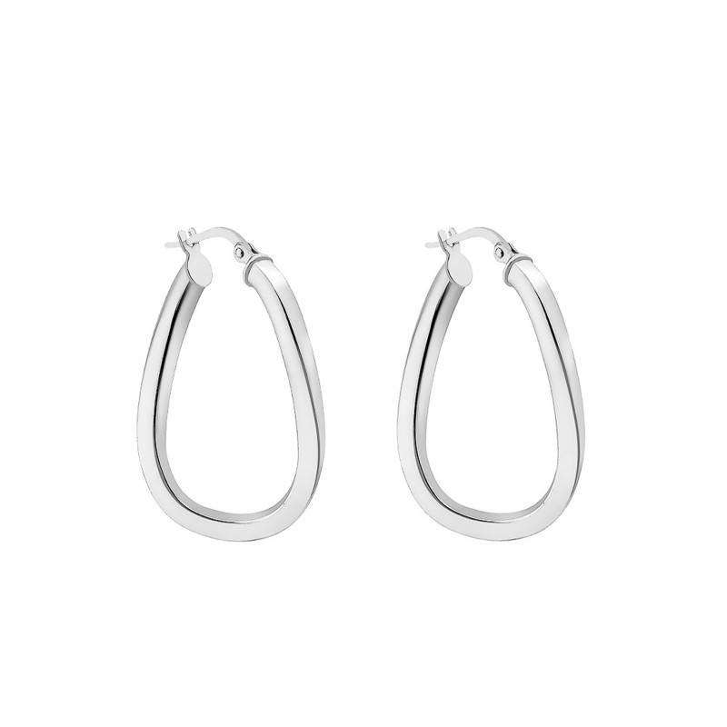 375/1000 White Gold Square Wire Oval Hoop Earrings - Emanessence
