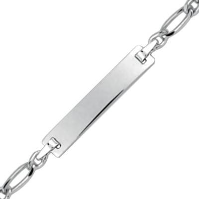 750 White Gold Alternating Link Personalized ID Bracelet, Adjustable Length 16 cm - Lucas Lucor