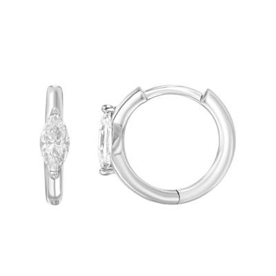 White 375/1000 Gold & Zirconium Oxide Marquise Stone Hoop Earrings, 13 mm Diameter - Emanessence