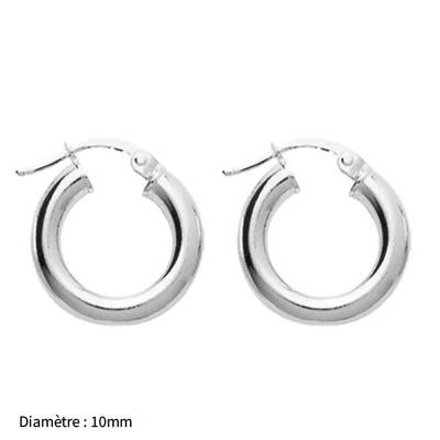 Boucles d'Oreilles Créoles en Argent 925, Diamètre 10 mm - Emanessence
