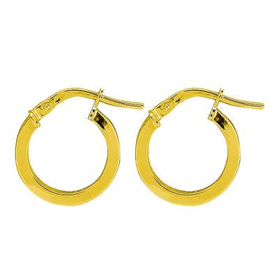 750/1000 Yellow Gold Thick Flat Wire Hoop Earrings, Diameter 10 mm - Emanessence