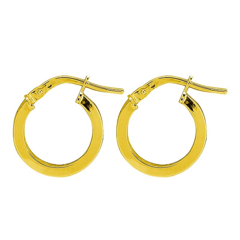750/1000 Yellow Gold Thick Flat Wire Hoop Earrings, Diameter 10 mm - Emanessence