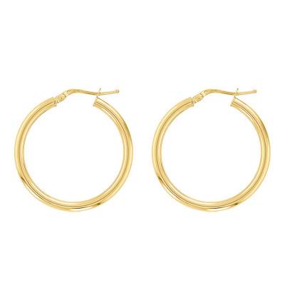 750 Yellow Gold Round Wire Hoop Earrings, 20 mm Diameter - Emanessence