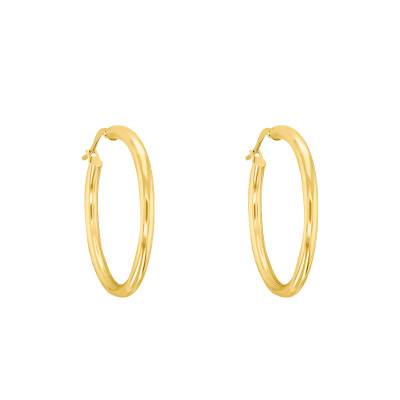 750 Yellow Gold Round Wire Hoop Earrings, 20 mm Diameter - Emanessence