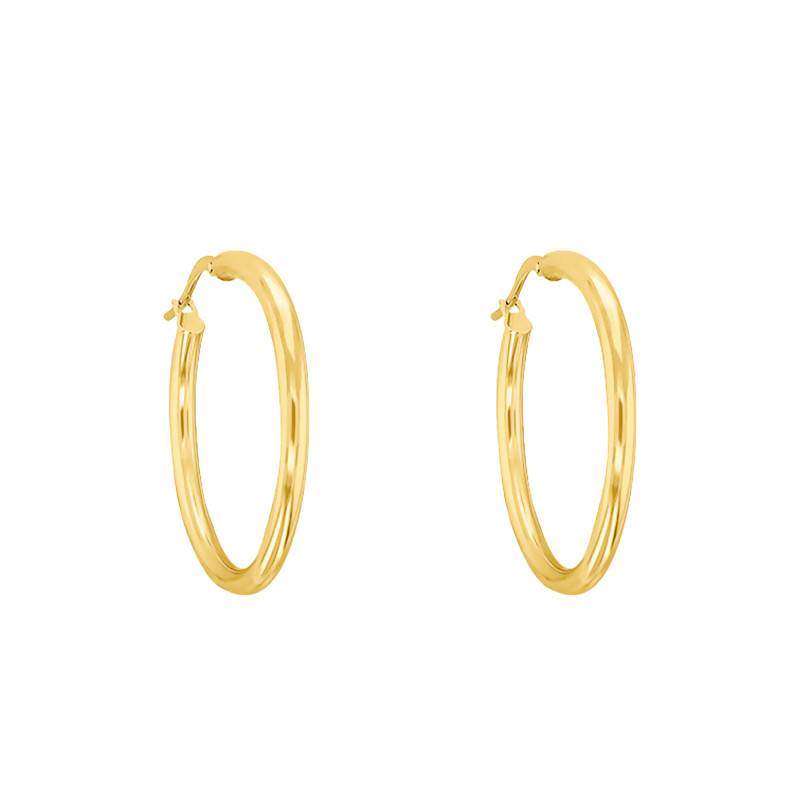 750 Yellow Gold Round Wire Hoop Earrings, 20 mm Diameter - Emanessence