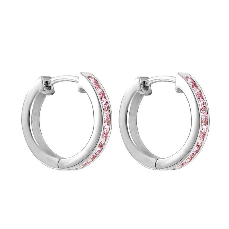 Silver & Pink Cubic Zirconia Hoop Earrings 17 mm - Emanessence