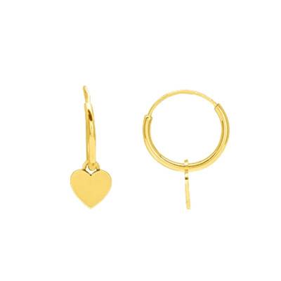 Boucles d'Oreilles Créoles Cœur Or Jaune 375, Diamètre 1 cm - Emanessence