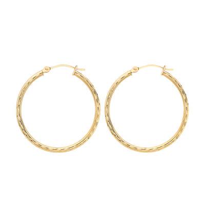 375/1000 Yellow Gold Round Faceted Hoop Earrings - Emanessence