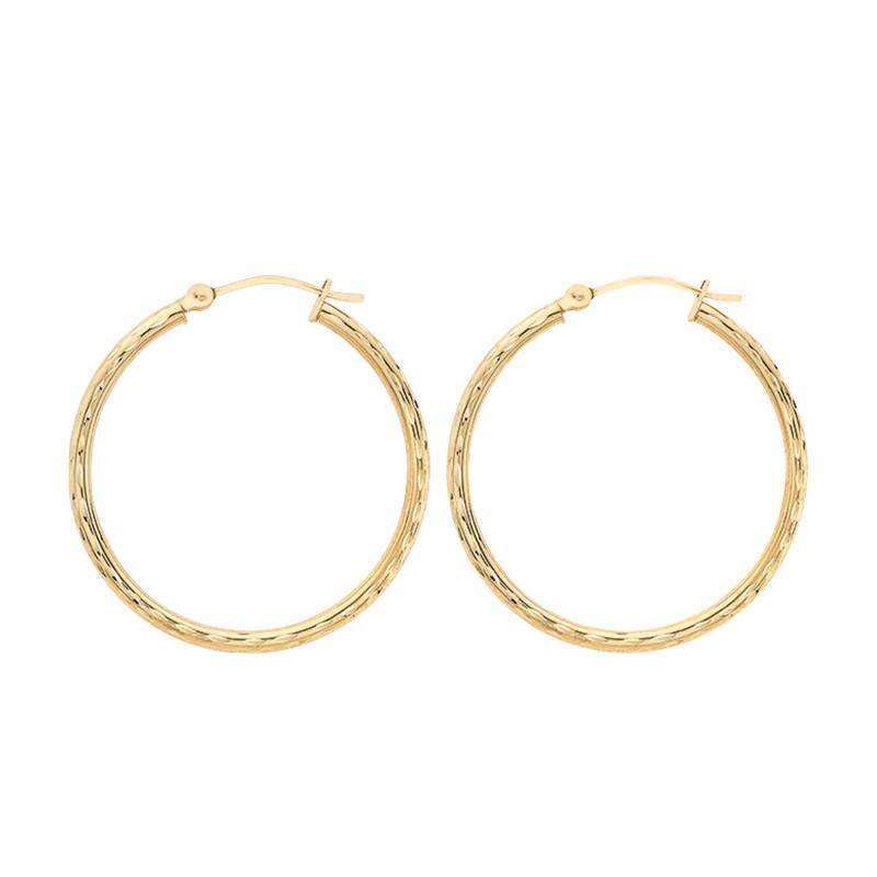 375/1000 Yellow Gold Round Faceted Hoop Earrings - Emanessence