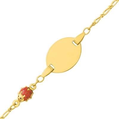 Gourmette Bébé Coccinelle Plaque Ronde Or Jaune 750, 14 cm réglable - Bambins