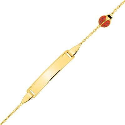 Gourmette Rectangle Coccinelle Or Jaune 750, 14 cm réglable - Bambins