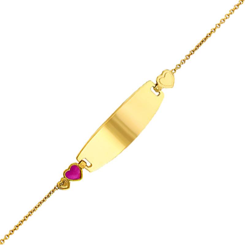 Gourmette Rectangulaire Trois Coeurs en Or Jaune 375 - Longueur 14 cm Ajustable - Bambins