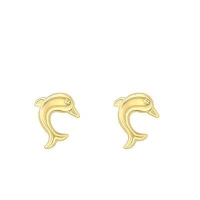 375 Yellow Gold Dolphin Stud Earrings - Emanessence