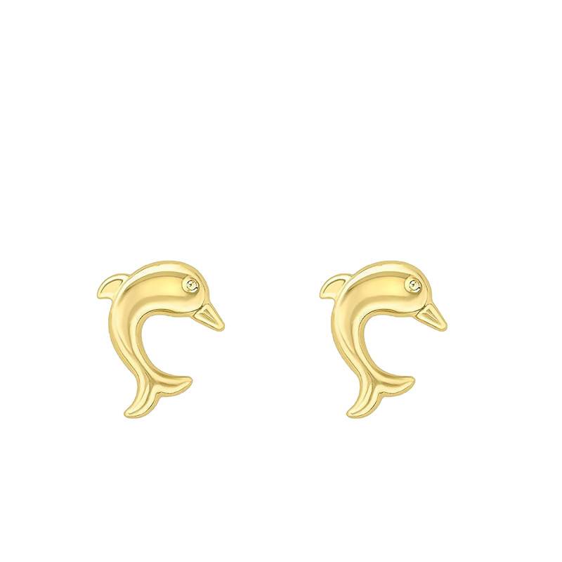 375 Yellow Gold Dolphin Stud Earrings - Emanessence