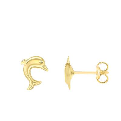 375 Yellow Gold Dolphin Stud Earrings - Emanessence